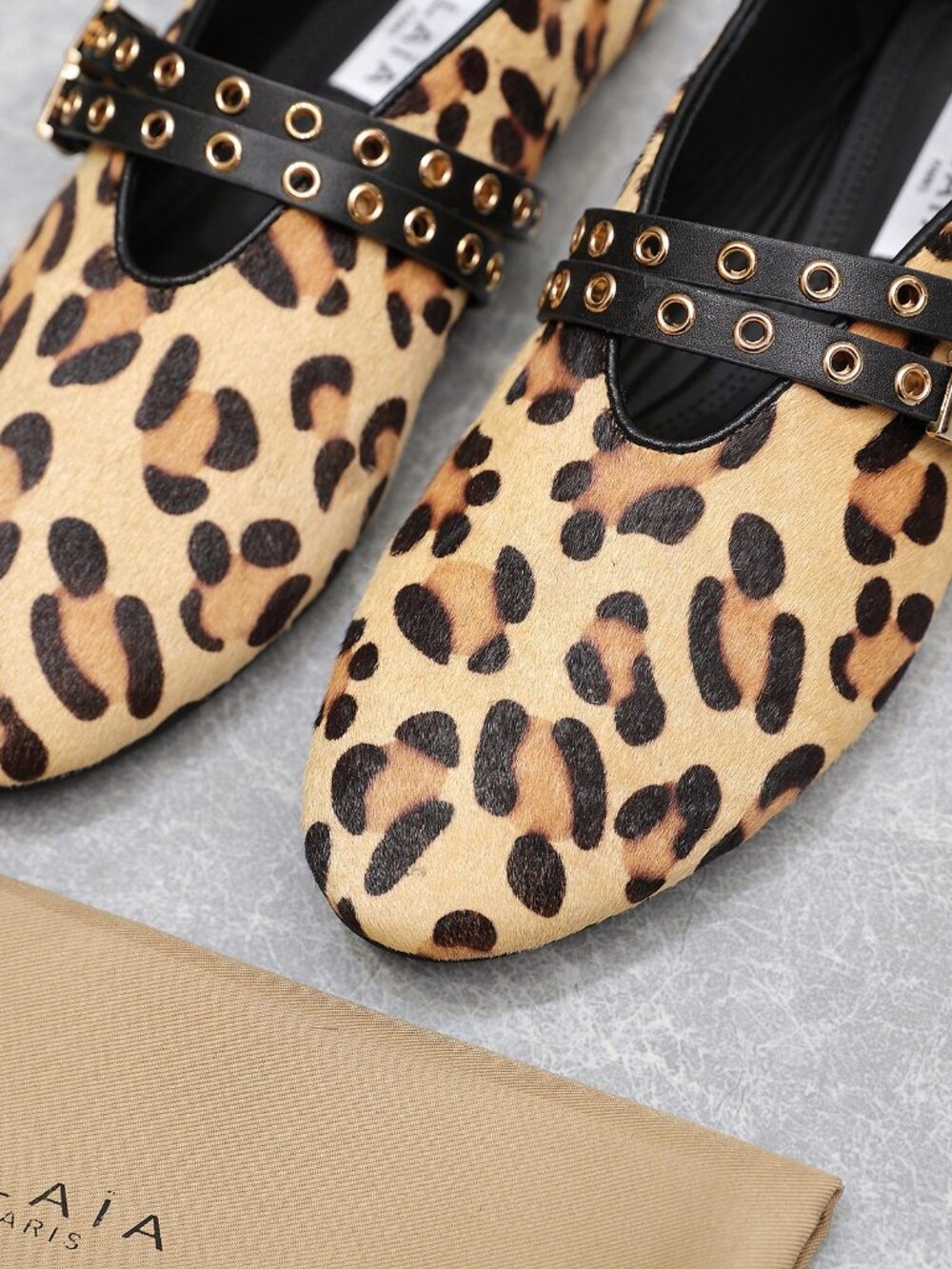 ALAÏA Leopard-Print Calf Hair Double-Buckle Mary Jane Flats - Picture 6 of 8
